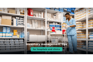 Infographic illustrating inventory management tips specifically designed for hospitals and clinics.