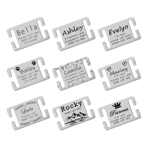 Custom, Silent Dog Tag, Collar Pet ID Tag, Slider Pet Tag, Engraved Quiet Pet Tag