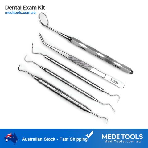 Dental Exam Kit with H6/H7 Scaler, Dental Explorer 17/23, William Perio Probe, College Tweezers and Dental Mirror