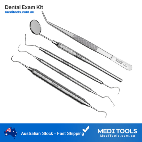 Dental Exam Kit with H6/H7 Scaler, Dental Explorer 17/23, William Perio Probe, College Tweezers and Dental Mirror