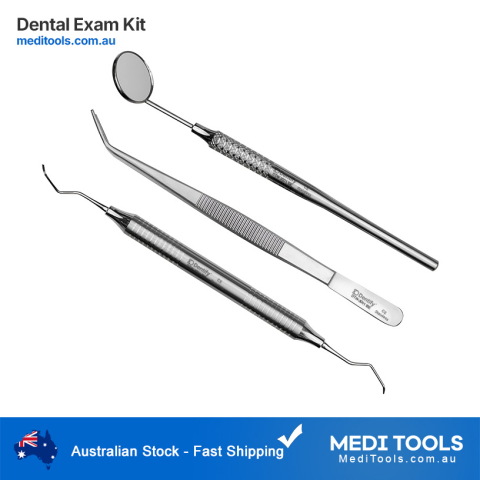 Dental Procedure Kit with Dental Scaler 2R/2L, College Tweezers, and Dental Mirror