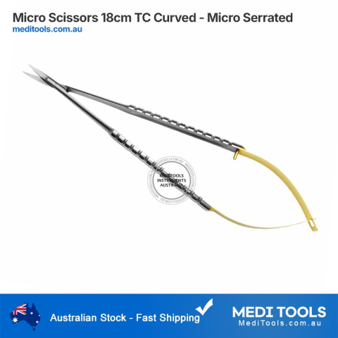 Micro Surgical Scissors 18cm TC Curved - Micro Serrated