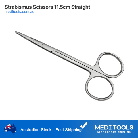 Straight strabismus scissors with blunt tips, stainless steel