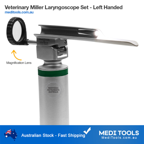 Veterinary Miller Laryngoscope Fiber Optic Left Handed with Magnification Lens