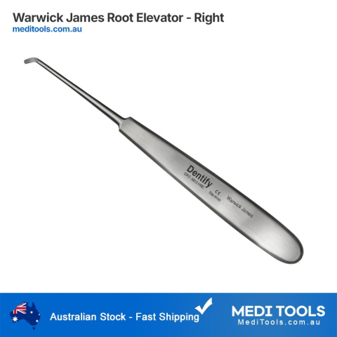 Warwick James Right Dental Elevator with an ergonomic handle for tooth luxation in the right quadrant