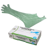 Veterinary OB gloves with neck strap