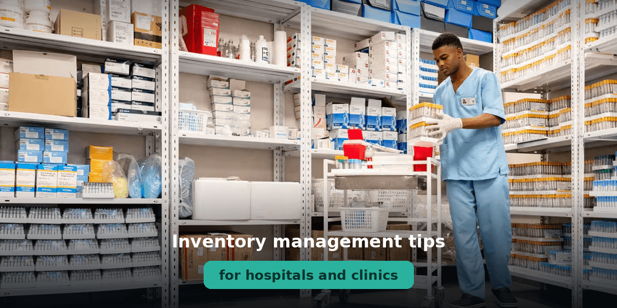 Infographic illustrating inventory management tips specifically designed for hospitals and clinics.